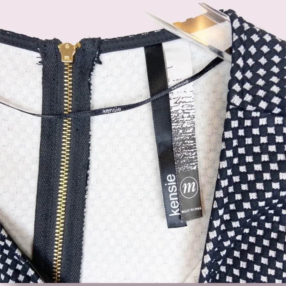 NWT Kensie Black & White Checkered Knit Zipper Skirt Dress Women's Size M - Picture 7 of 11
